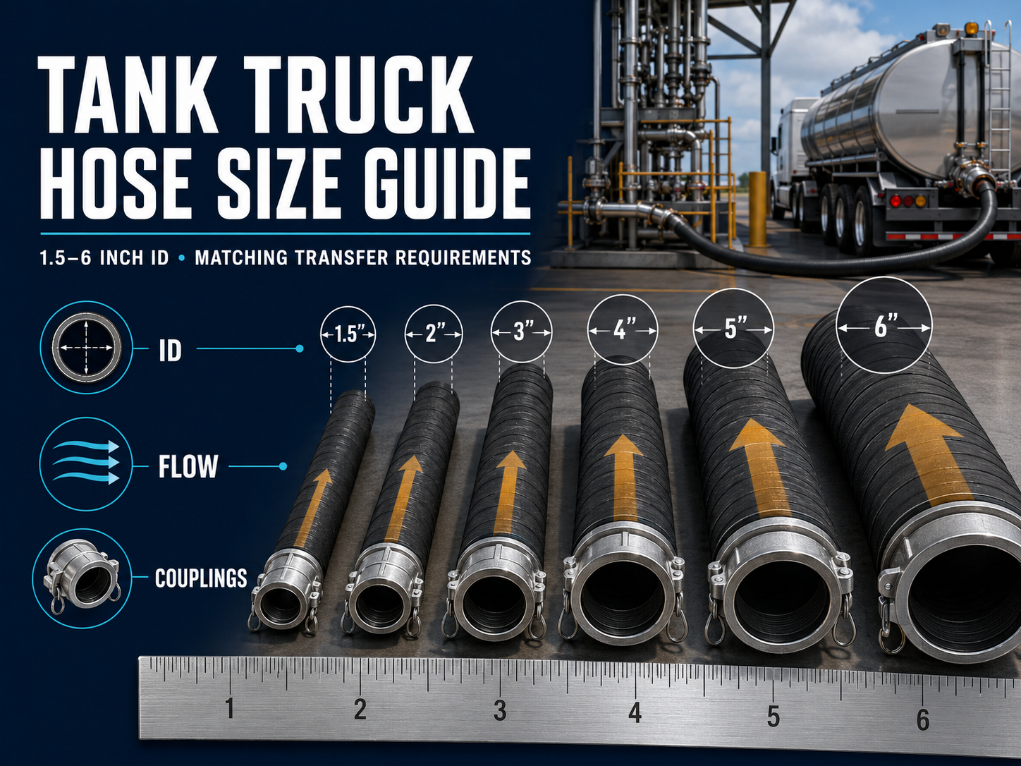 Guide des tailles de tuyaux de camion-citerne : faire correspondre le diamètre intérieur de 1,5 à 6 pouces aux exigences de transfert